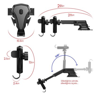 Borofone Teleskopik Araç İçi Telefon Tutucu Iphone Xiaomi Samsung %count(title) teleskopik uzayan baslikli vakumlu telefon arac tutucu standi 9452