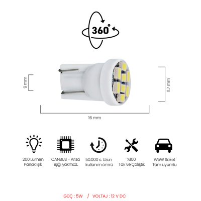 T10 8LED beyaz cicek 3